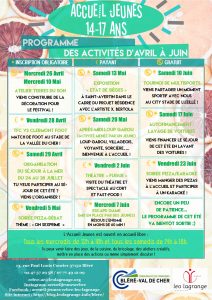 Lire la suite à propos de l’article Programme d’activités d’avril à juin / Accueil Jeunes (14-17 ans)