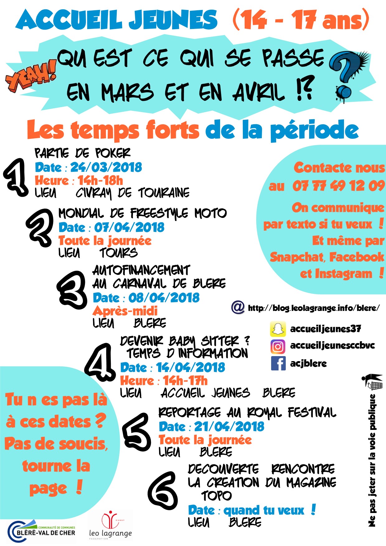 You are currently viewing >>14 – 17 ANS : Programme des activités de mars et d’avril 2018