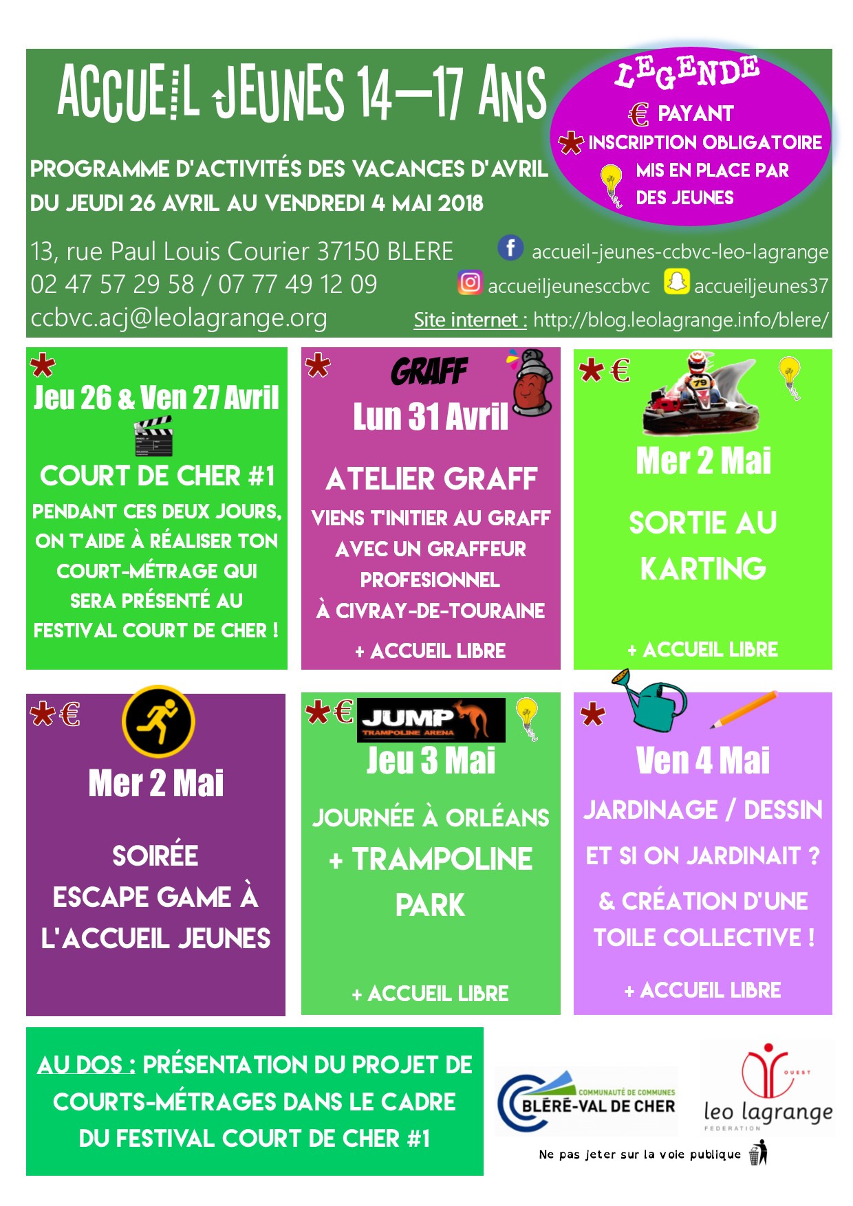 You are currently viewing Programme des activités des vacances d’avril (14 – 17 ans)