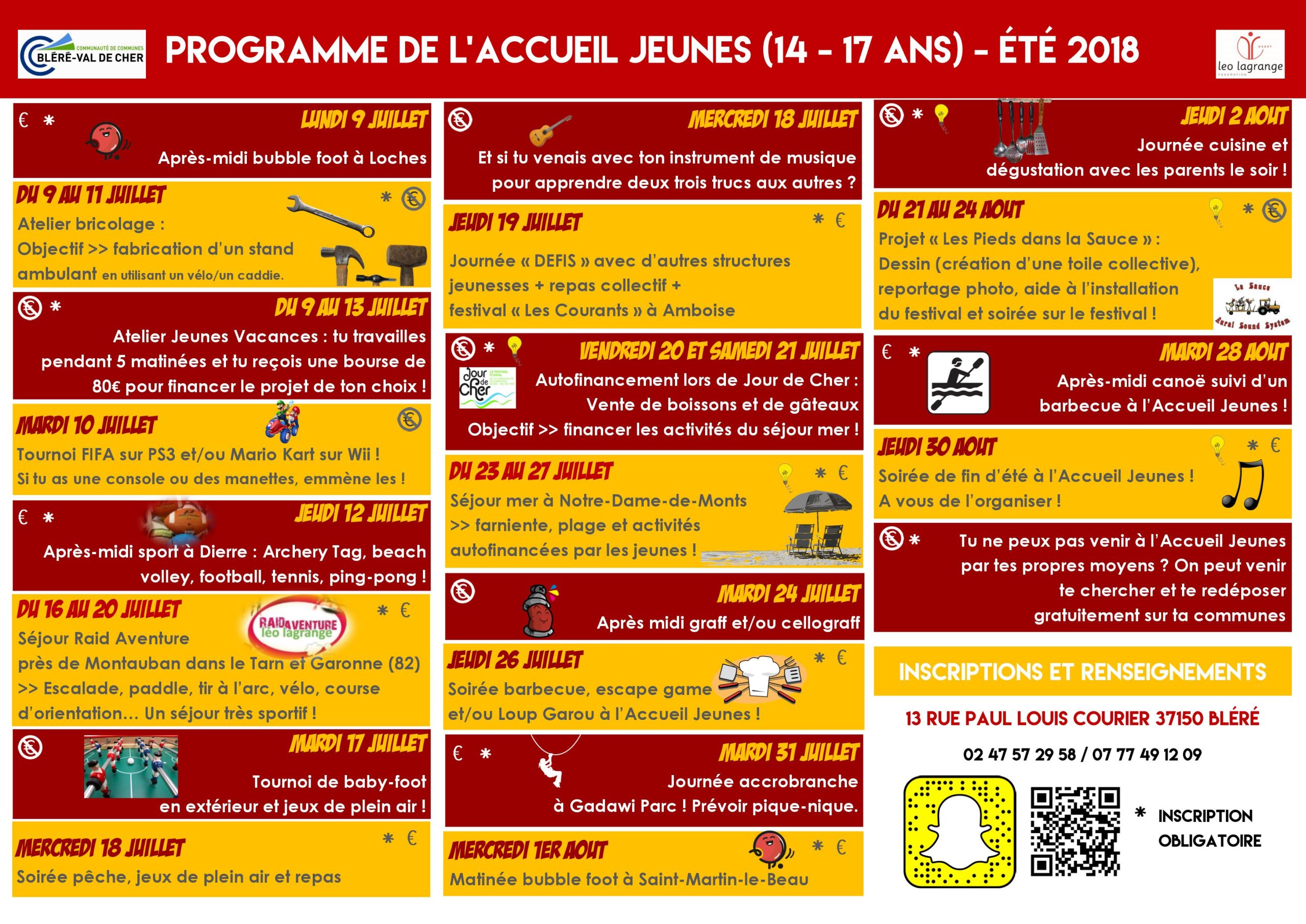 You are currently viewing PROGRAMME DES ACTIVITES // ETE 2018 || 14 – 17 ans